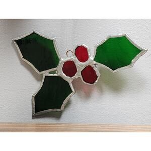 Vintage Christmas Hanging Stained Glass Holly